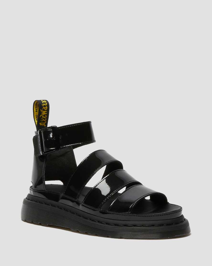 black dr martens clarissa ii patent womens strap sandals
