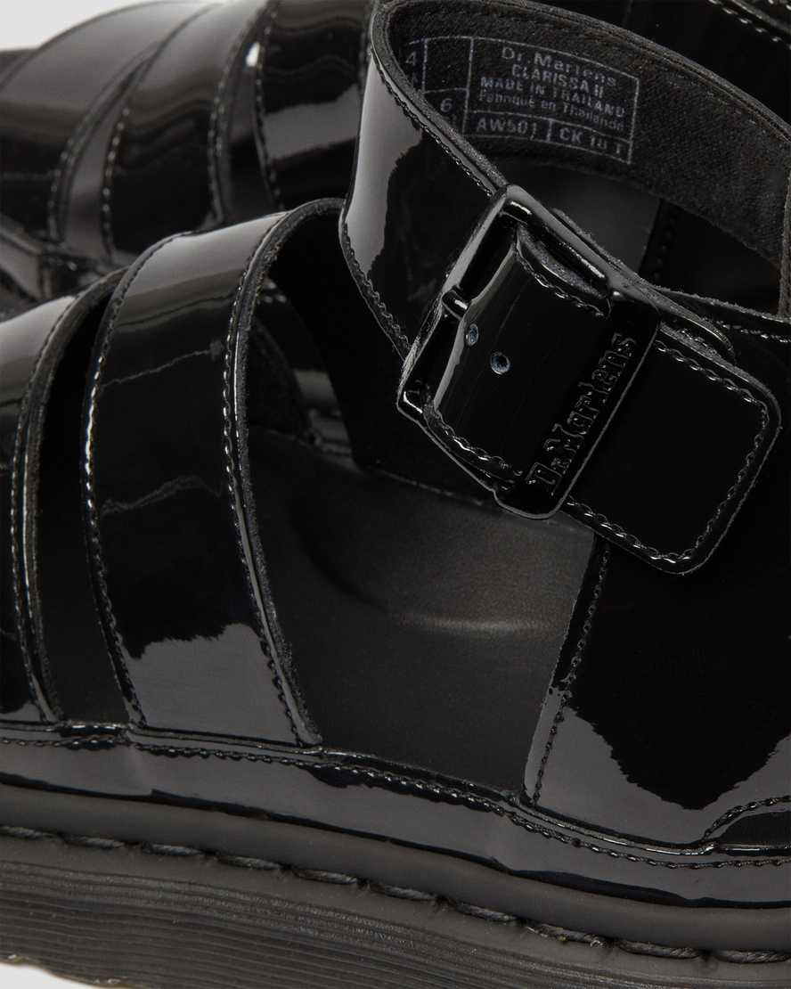 black dr martens clarissa ii patent womens strap sandals