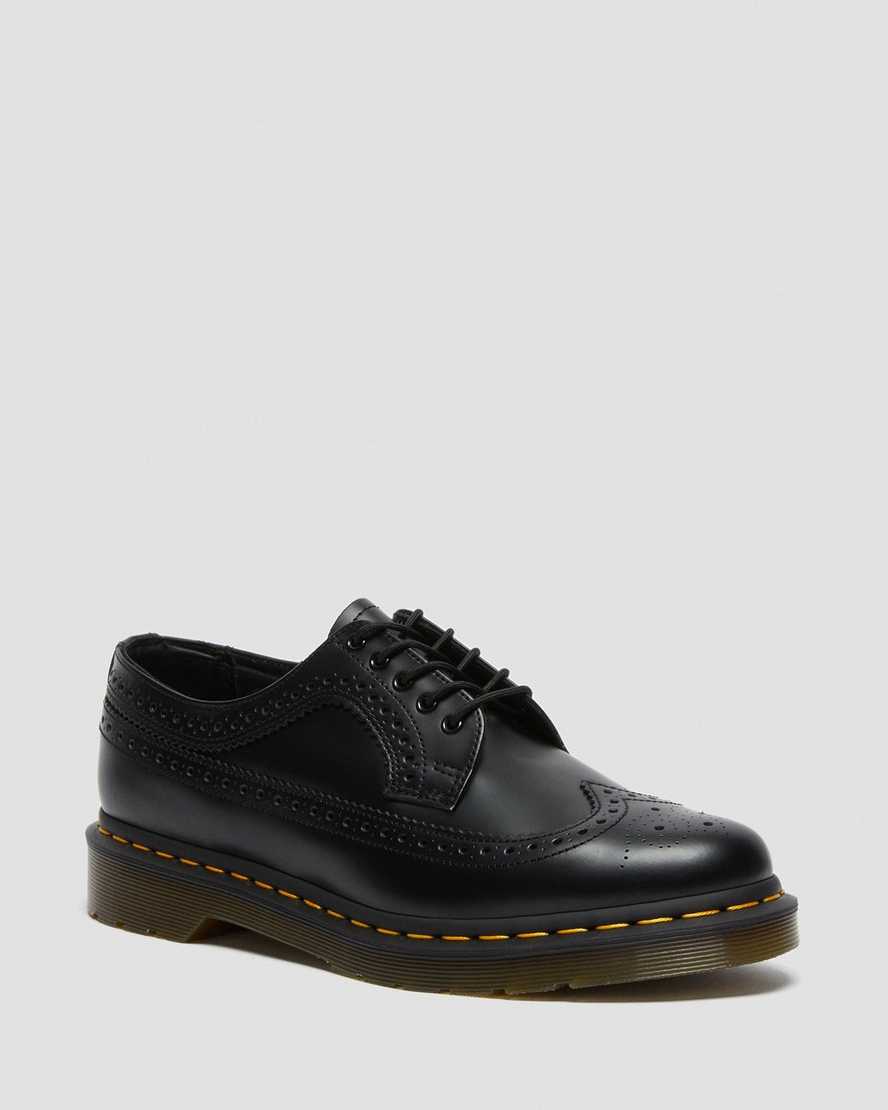 black dr martens 3989 yellow stitch smooth womens brogue shoes