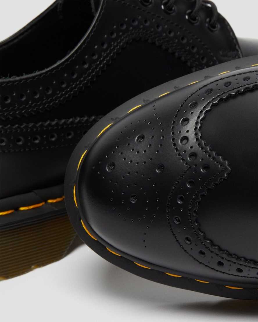 black dr martens 3989 yellow stitch smooth womens brogue shoes