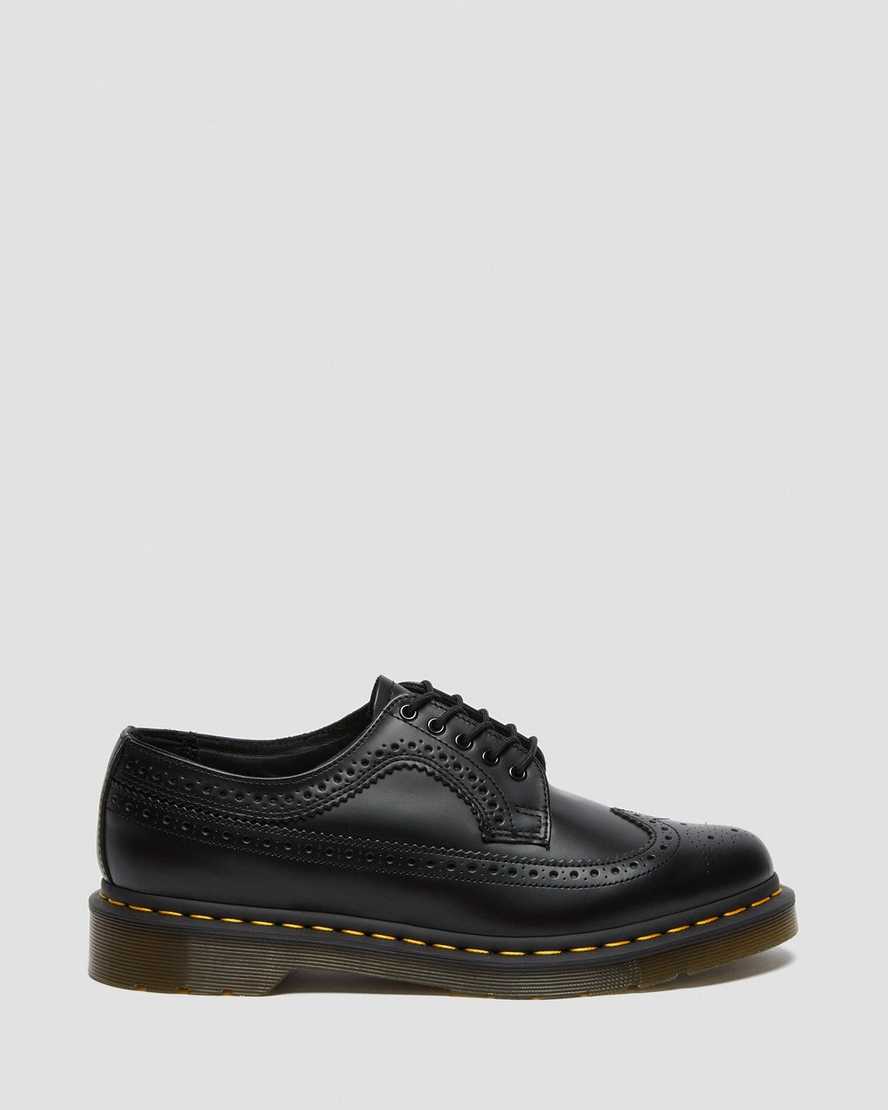 black dr martens 3989 yellow stitch smooth womens brogue shoes