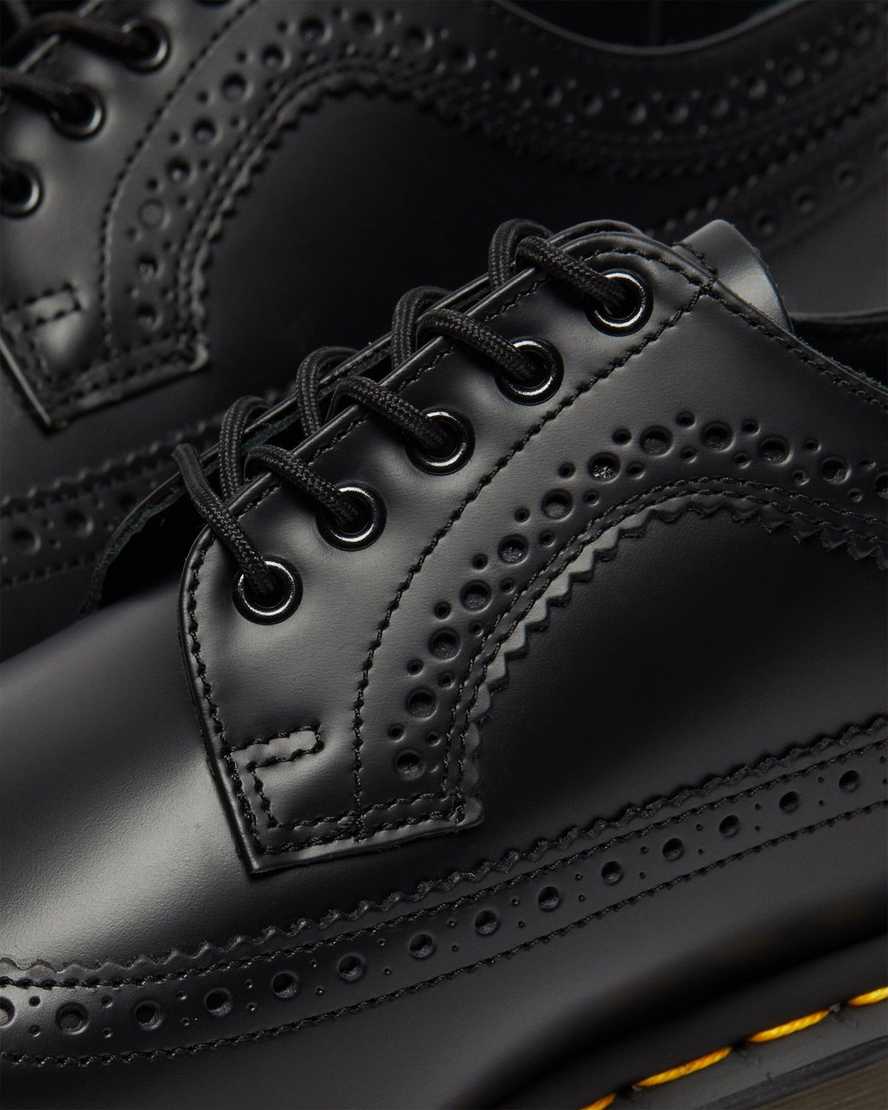 black dr martens 3989 yellow stitch smooth womens brogue shoes