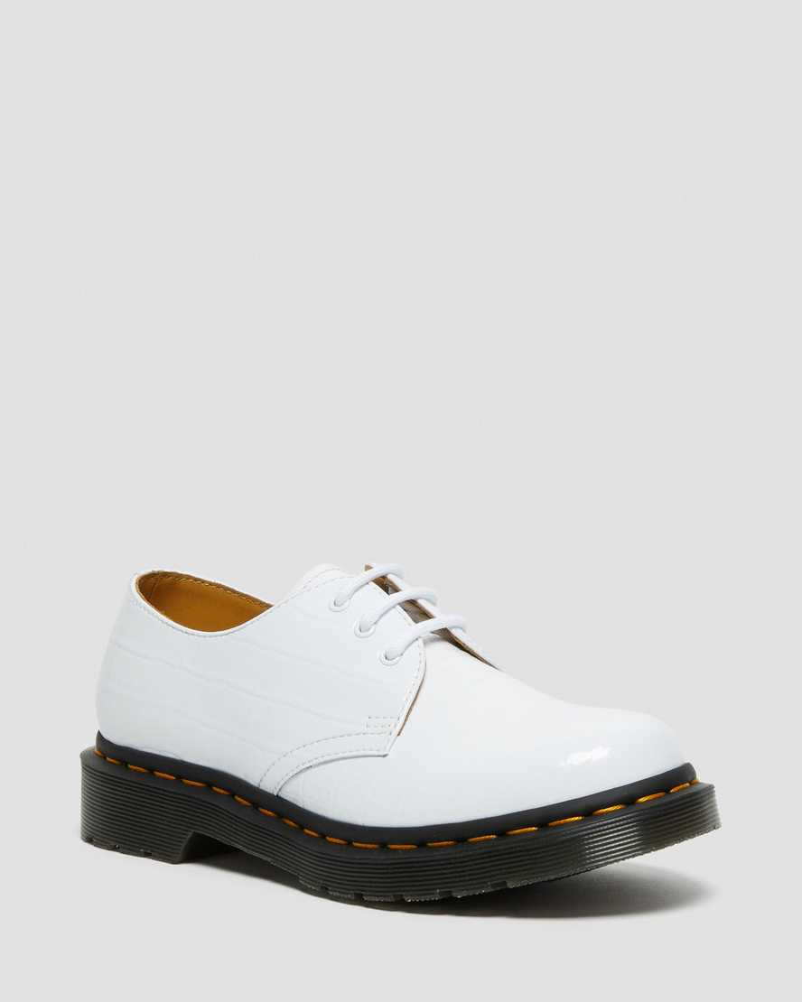 white dr martens 1461 patent croc emboss womens casual shoes