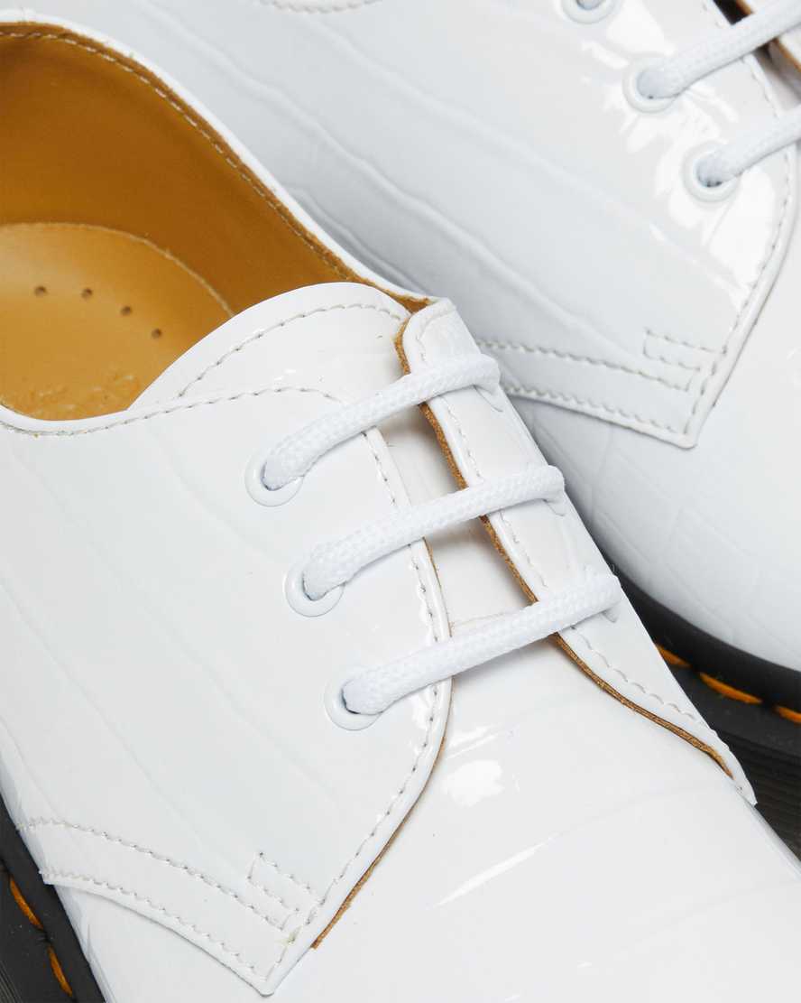 white dr martens 1461 patent croc emboss womens casual shoes