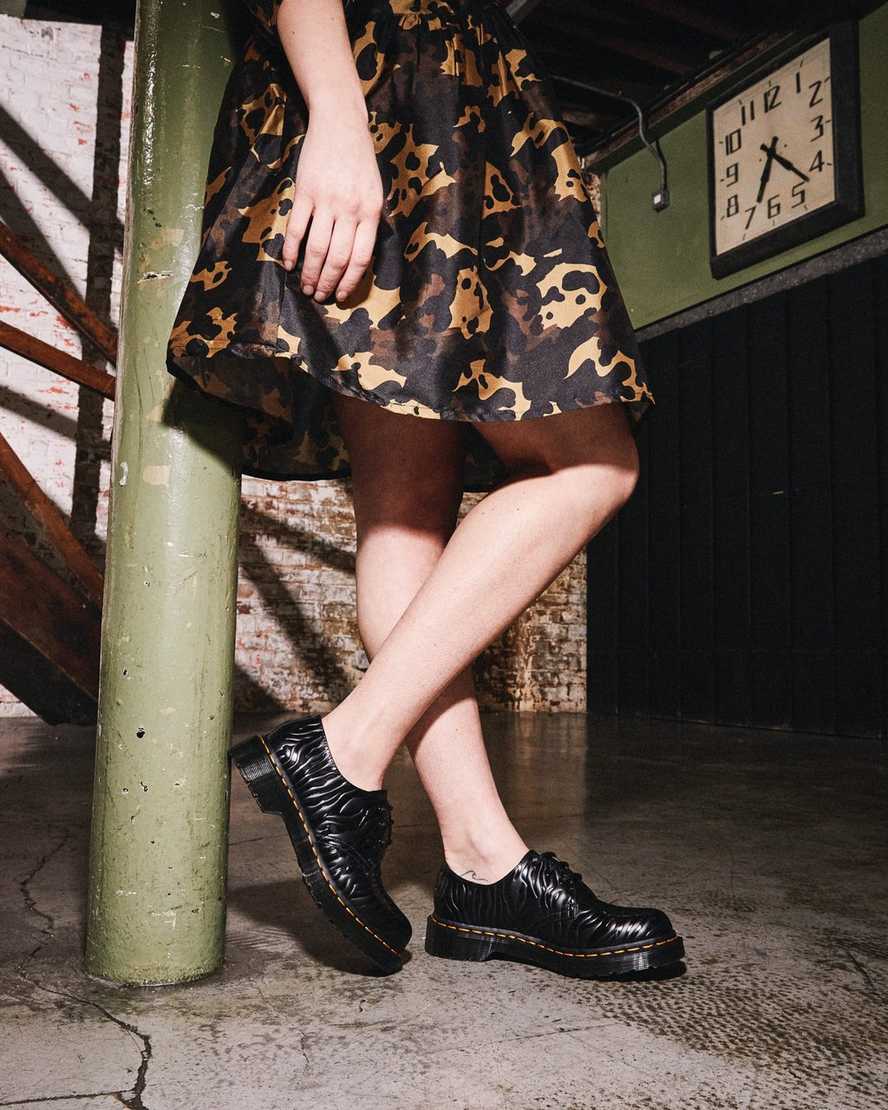 black dr martens 1461 zebra emboss smooth womens oxford shoes